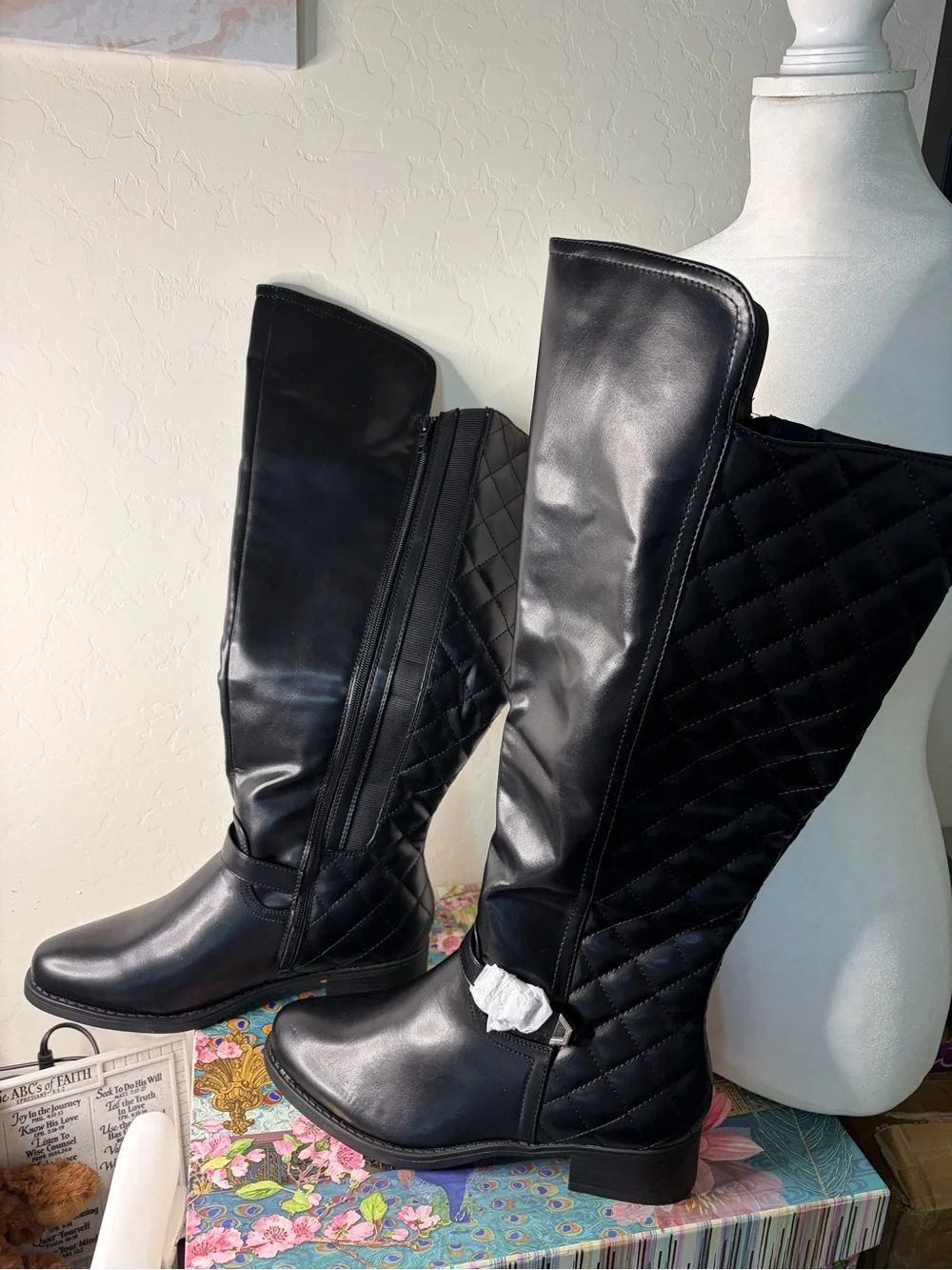 Cloudwalkers Black Quilted Knee High Riding Boots Wide Width 10W NWOT